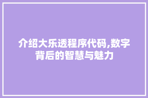 介绍大乐透程序代码,数字背后的智慧与魅力 介绍大乐透程序代码,数字背后的智慧与魅力 搜狗SEO