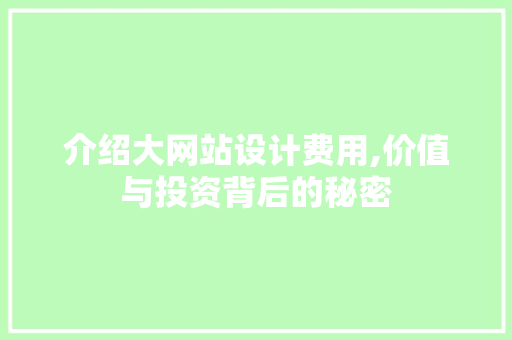 介绍大网站设计费用,价值与投资背后的秘密