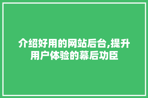 介绍好用的网站后台,提升用户体验的幕后功臣