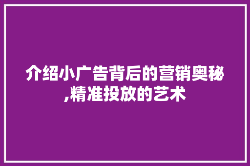 介绍小广告背后的营销奥秘,精准投放的艺术