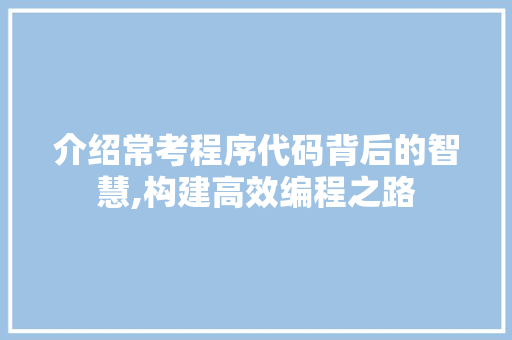 介绍常考程序代码背后的智慧,构建高效编程之路