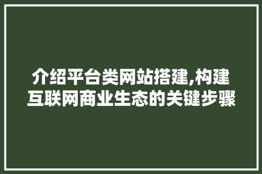 介绍平台类网站搭建,构建互联网商业生态的关键步骤