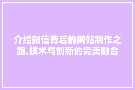 介绍微信背后的网站制作之路,技术与创新的完美融合