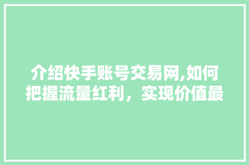 介绍快手账号交易网,如何把握流量红利，实现价值最大化