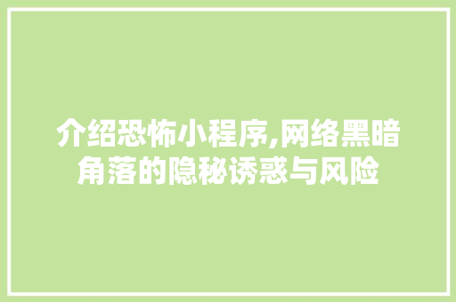 介绍恐怖小程序,网络黑暗角落的隐秘诱惑与风险