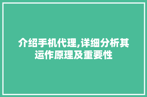 介绍手机代理,详细分析其运作原理及重要性 介绍手机代理,详细分析其运作原理及重要性 网站建设公司