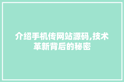 介绍手机传网站源码,技术革新背后的秘密