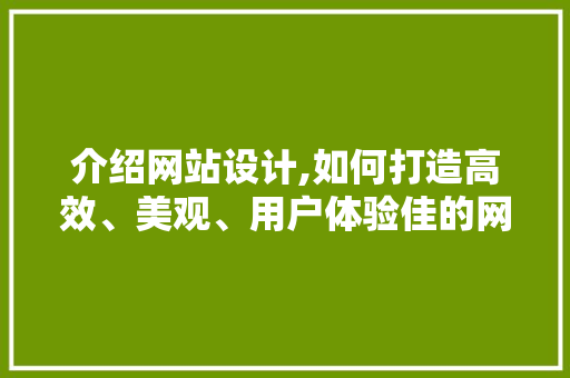 介绍网站设计,如何打造高效、美观、用户体验佳的网站
