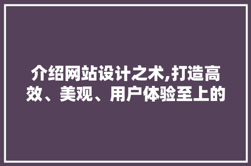 介绍网站设计之术,打造高效、美观、用户体验至上的网站