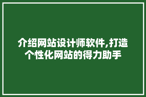 介绍网站设计师软件,打造个性化网站的得力助手