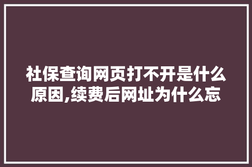 社保查询网页打不开是什么原因,续费后网址为什么忘记了。 社保查询网页打不开是什么原因,续费后网址为什么忘记了。 SEO关键词