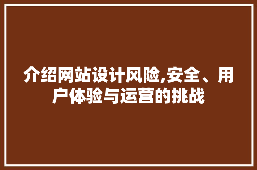 介绍网站设计风险,安全、用户体验与运营的挑战