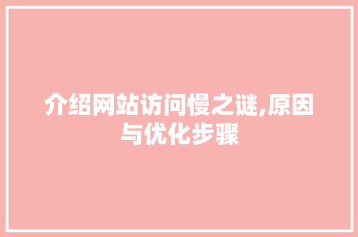 介绍网站访问慢之谜,原因与优化步骤