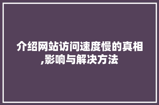 介绍网站访问速度慢的真相,影响与解决方法