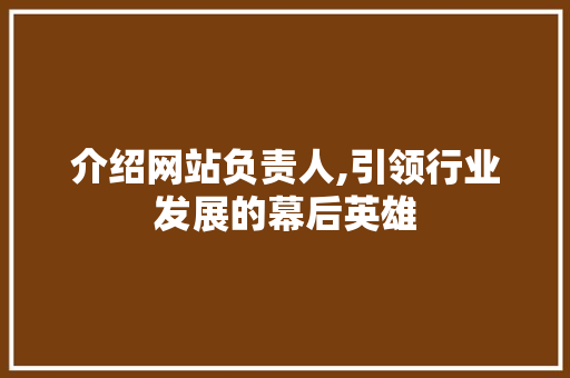 介绍网站负责人,引领行业发展的幕后英雄