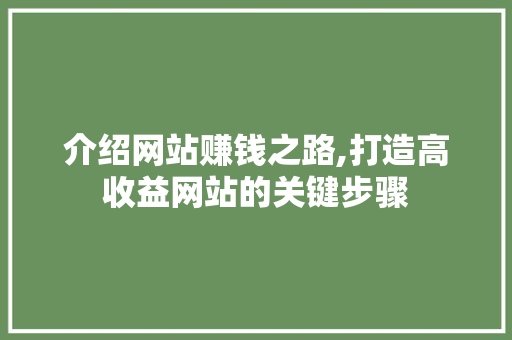 介绍网站赚钱之路,打造高收益网站的关键步骤 介绍网站赚钱之路,打造高收益网站的关键步骤 百度SEO