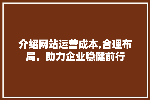 介绍网站运营成本,合理布局，助力企业稳健前行