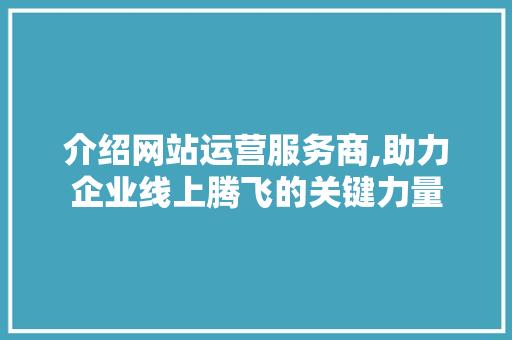 介绍网站运营服务商,助力企业线上腾飞的关键力量