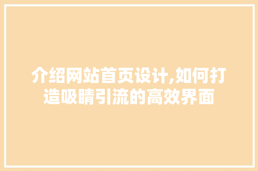 介绍网站首页设计,如何打造吸睛引流的高效界面