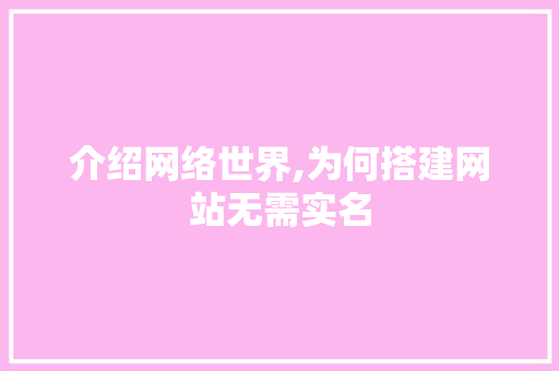 介绍网络世界,为何搭建网站无需实名