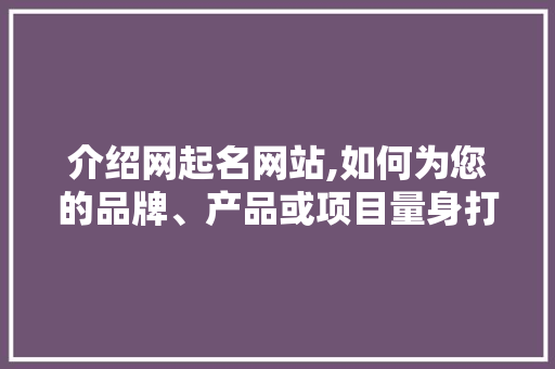 介绍网起名网站,如何为您的品牌、产品或项目量身打造独特名字