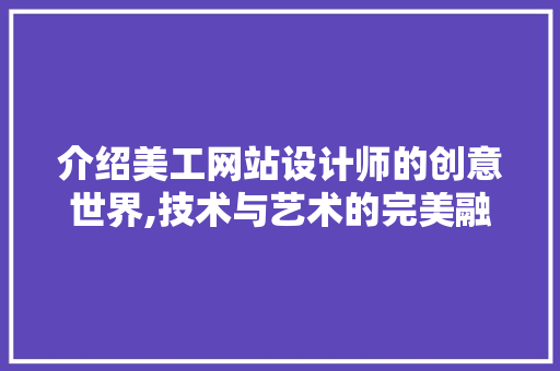 介绍美工网站设计师的创意世界,技术与艺术的完美融合