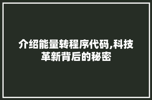 介绍能量转程序代码,科技革新背后的秘密