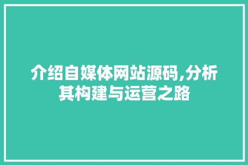 介绍自媒体网站源码,分析其构建与运营之路 介绍自媒体网站源码,分析其构建与运营之路 必应SEO