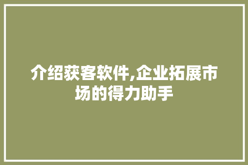介绍获客软件,企业拓展市场的得力助手