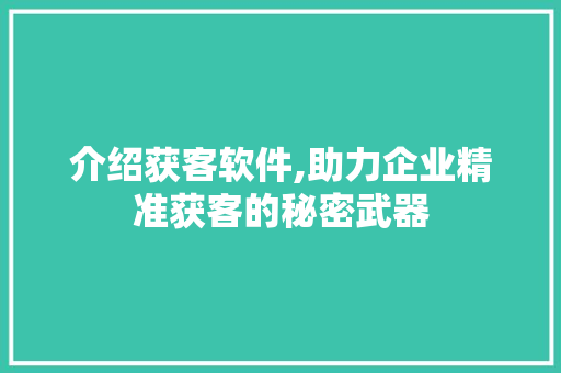 介绍获客软件,助力企业精准获客的秘密武器