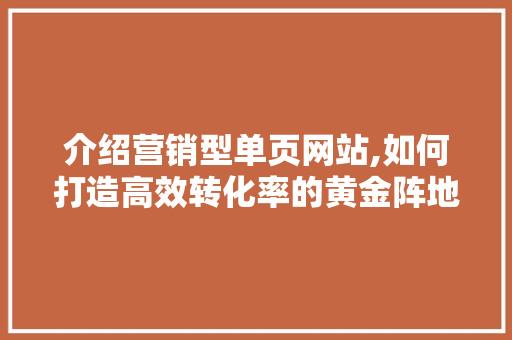 介绍营销型单页网站,如何打造高效转化率的黄金阵地