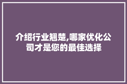 介绍行业翘楚,哪家优化公司才是您的最佳选择 介绍行业翘楚,哪家优化公司才是您的最佳选择 百度SEO