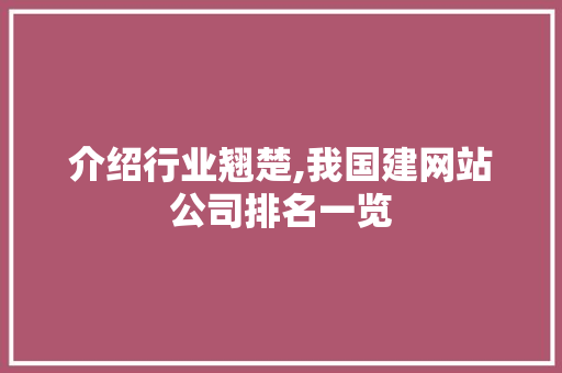 介绍行业翘楚,我国建网站公司排名一览