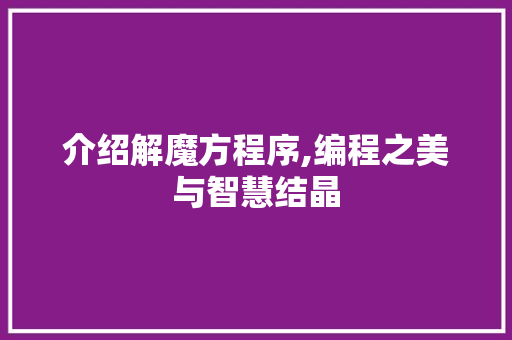 介绍解魔方程序,编程之美与智慧结晶 介绍解魔方程序,编程之美与智慧结晶 必应SEO