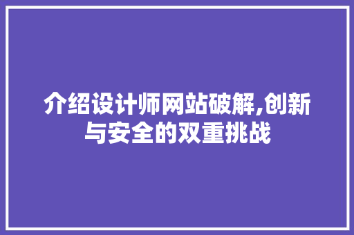介绍设计师网站破解,创新与安全的双重挑战