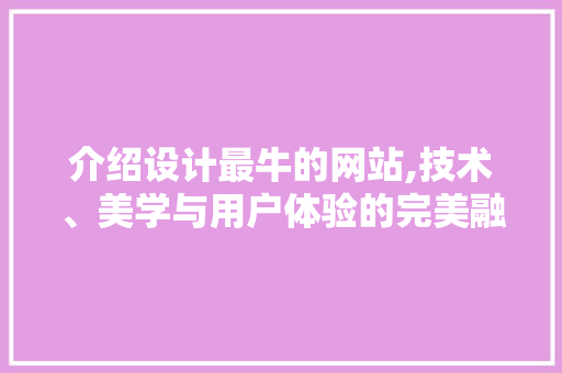介绍设计最牛的网站,技术、美学与用户体验的完美融合