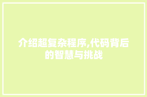 介绍超复杂程序,代码背后的智慧与挑战 介绍超复杂程序,代码背后的智慧与挑战 SEO关键词