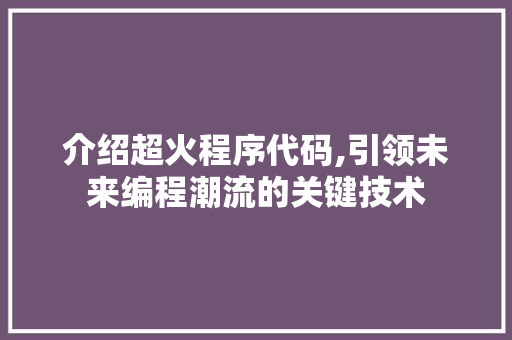 介绍超火程序代码,引领未来编程潮流的关键技术 介绍超火程序代码,引领未来编程潮流的关键技术 搜狗SEO