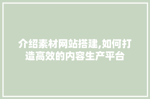 介绍素材网站搭建,如何打造高效的内容生产平台