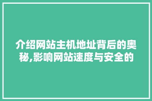 介绍网站主机地址背后的奥秘,影响网站速度与安全的关键因素