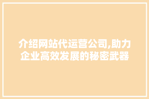 介绍网站代运营公司,助力企业高效发展的秘密武器