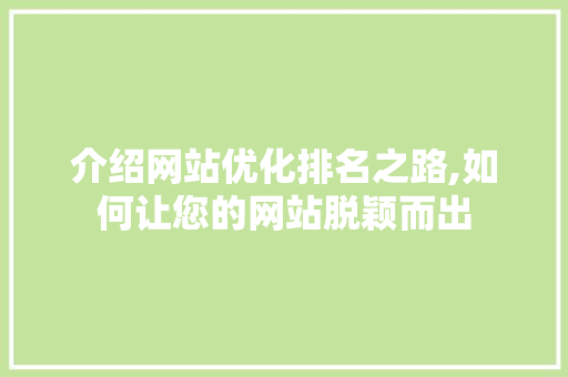 介绍网站优化排名之路,如何让您的网站脱颖而出 介绍网站优化排名之路,如何让您的网站脱颖而出 网站建设公司