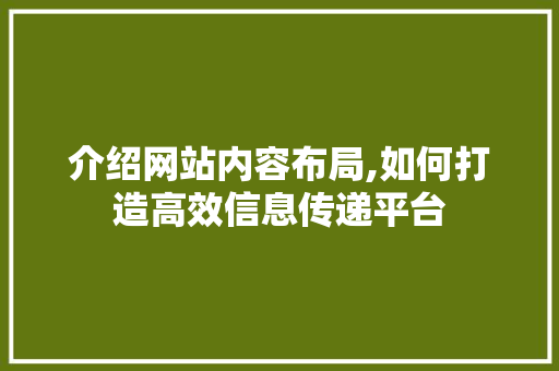 介绍网站内容布局,如何打造高效信息传递平台