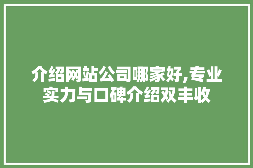 介绍网站公司哪家好,专业实力与口碑介绍双丰收
