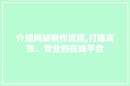 介绍网站制作流程,打造高效、专业的在线平台