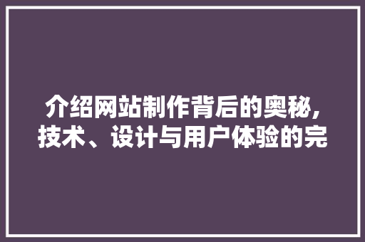 介绍网站制作背后的奥秘,技术、设计与用户体验的完美融合