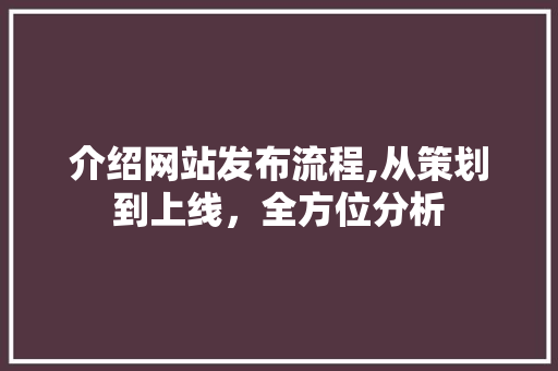 介绍网站发布流程,从策划到上线,全方位分析 神马SEO 介绍网站发布流程,从策划到上线,全方位分析 介绍网站发布流程,从策划到上线,全方位分析 神马SEO