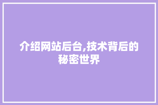 介绍网站后台,技术背后的秘密世界