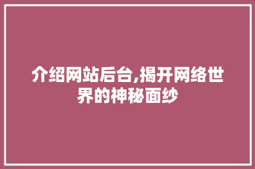 介绍网站后台,揭开网络世界的神秘面纱