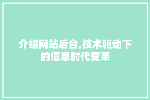 介绍网站后台,技术驱动下的信息时代变革